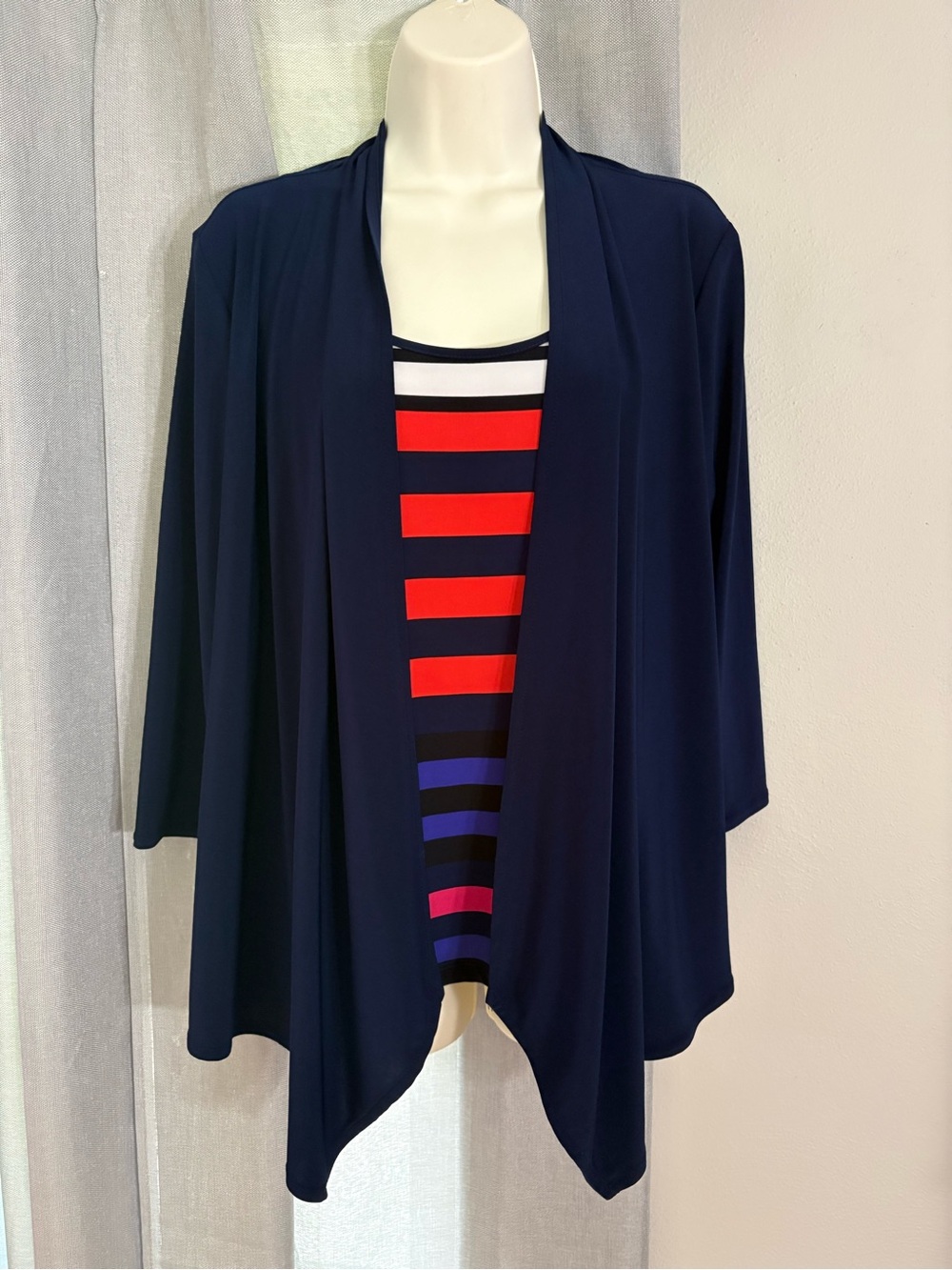 Frank Lyman Design Navy Striped Twin Set Size 10 Cruise Resort Wear Top Casual